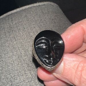 Black moon face ring sterling size 8